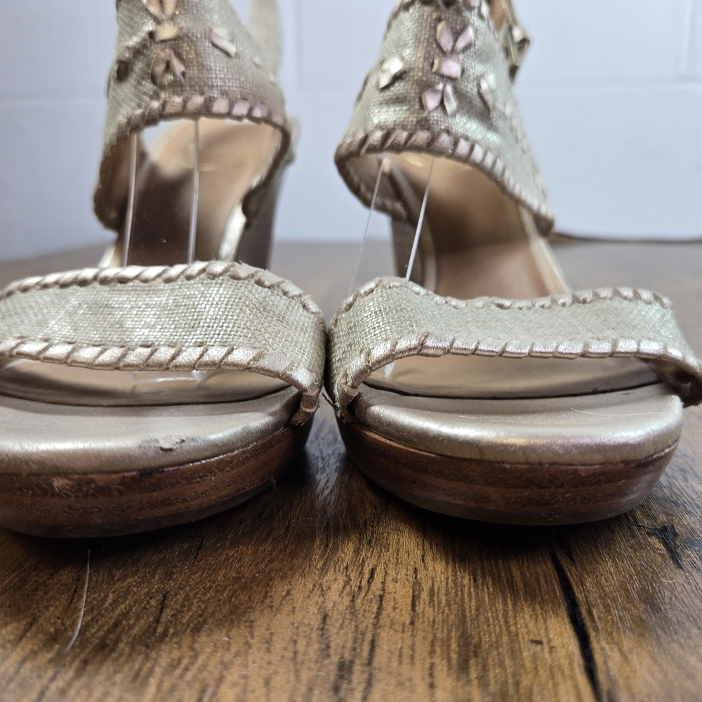 Jack Rogers Vanessa Soft Gold Stacked Wedge Sandals - Picture 7 of 15